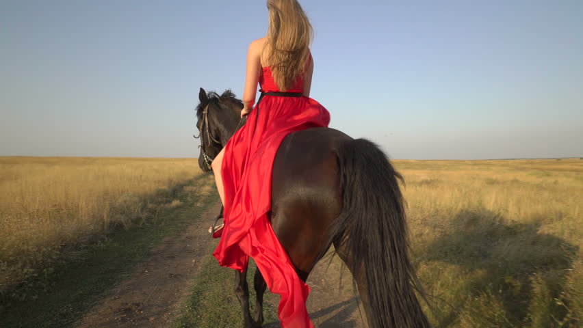 red dress horseback
