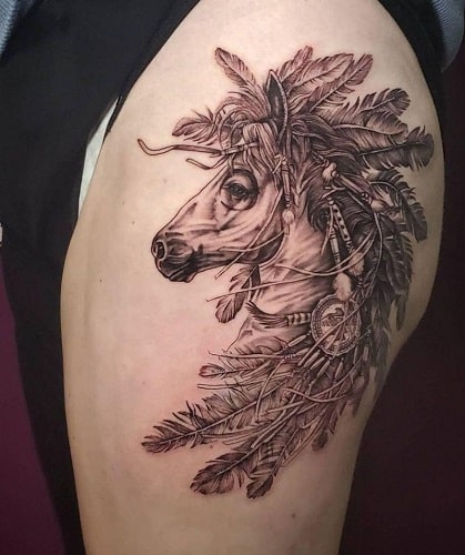 Colorful Indian Horse Tattoo Design